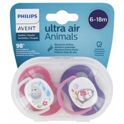 Avent Ultra Air Animals 2 Sucettes Orthodontiques Silicone 6-18 Mois