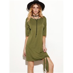 оливково-зелёное модное платье рукав до локтя