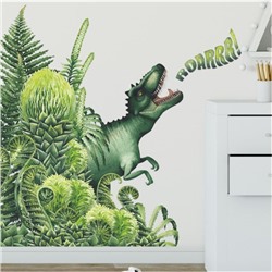 Наклейка пластик интерьерная цветная "Тиранозавр в джунглях" 30х90 см