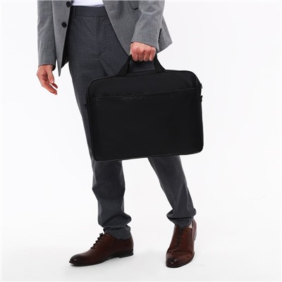 Сумка деловая мужская на молнии, наружный карман, длинный ремень, цвет чёрный