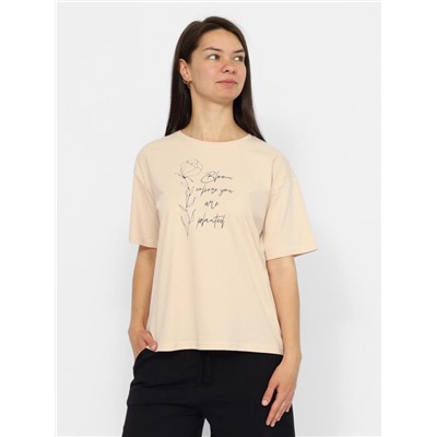Комплект женский (футболка, шорты) Бежевый