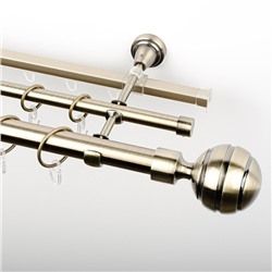 Карниз металлический стыкованный c наконечниками "Омега", 3-рядный, золото антик, гладкая труба, ø 25 мм (kn-719)