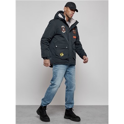 Куртка мужская зимняя с капюшоном молодежная темно-синего цвета 88917TS