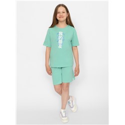 Комплект для девочки (футболка, шорты) Зеленый