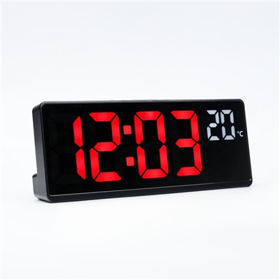 Часы электронные настольные, с будильником, термометром, 2 ААА, красные цифры,17.5 х 6.8 см