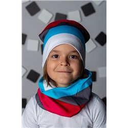 Комплект шапка и шарф для мальчика Полоса 2 Бирюзовый