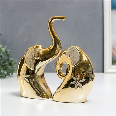 Сувенир керамика "Золотые слоны - роспись цветы" набор 2 шт 14,5х6х12 см 22х6,5х12,5 см