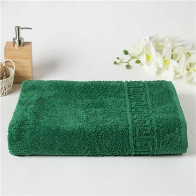 Махровое полотенце "Греческий бордюр"-темно-зеленый 70*140 см. хлопок 100%