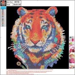 Алмазная мозаика 5D «Тигр» 30 × 30 см, без подрамника, частичное заполнение