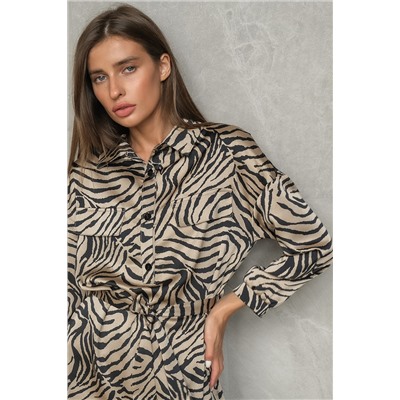 Платье-рубашка миди с поясом леопардовое