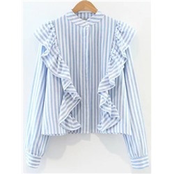 Сине-белая модная блуза в полоску со сборкой