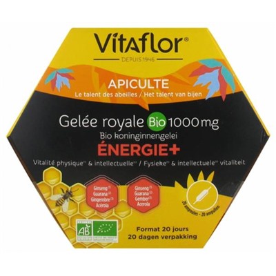 Vitaflor Gel?e Royale Bio 1000 mg ?nergie+ 20 Ampoules