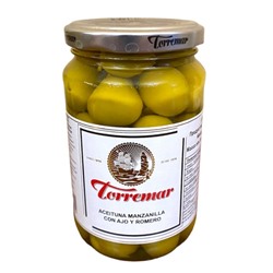 Оливки зеленые Torremar с чесноком и розмарином (цельные) 350 гр