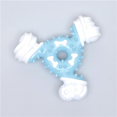 Игрушка двухслойная (твердый и мягкий пластик) "Кость-треугольник", 12 см,  голубая