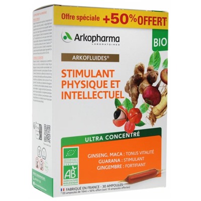 Arkopharma Arkofluides Stimulant Physique et Intellectuel Bio 30 Ampoules Offre Sp?ciale