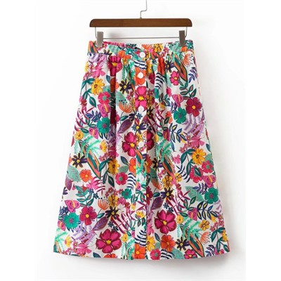 Модная юбка на кнопках с цветочным принтом