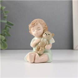 Сувенир керамика "Малышка-ангел с мягким медвежонком" 5,5х5х8,5 см