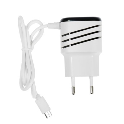 Сетевое зарядное устройство LuazON LCC-24, 2 USB, microUSB, 1 A, 1 м, черно-белое