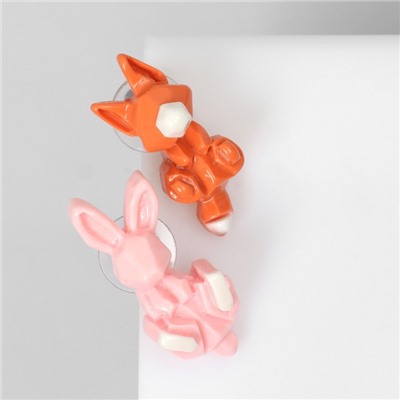 Серьги пластик «Абстракция» заяц и лиса, цвет розово-оранжевый