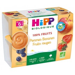 HiPP 100% Fruits Pommes Bananes Fruits Rouges d?s 6 Mois Bio 4 Pots