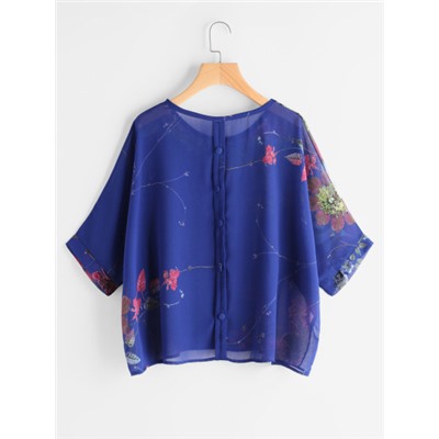 Модная шифоновая блуза с цветочным принтом