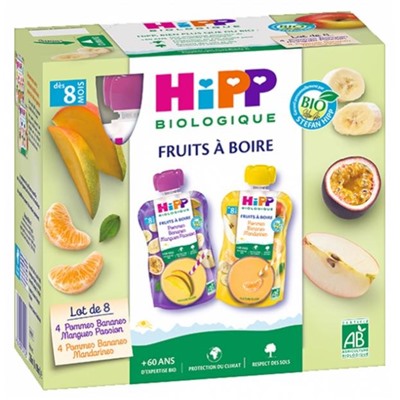 HiPP Fruits ? Boire d?s 8 Mois Bio 8 Gourdes de 90 ml