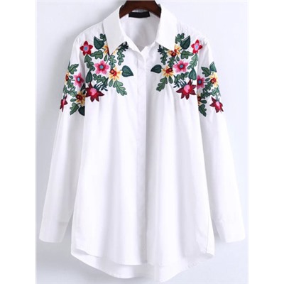 Белая асимметричная блуза с цветочной вышивкой