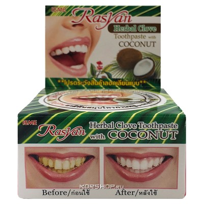Травяная зубная паста с гвоздикой и кокосом Rasyan, Таиланд, 25 г Акция