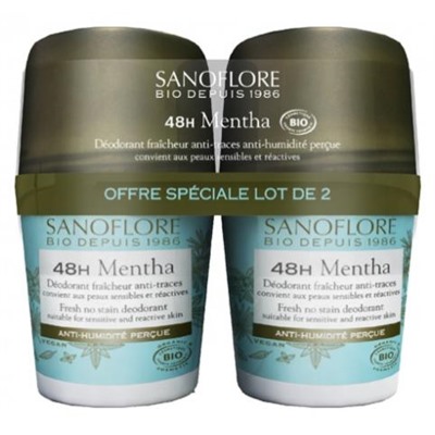 Sanoflore 48H Mentha D?odorant Fra?cheur Anti-Traces Bio Lot de 2 x 50 ml