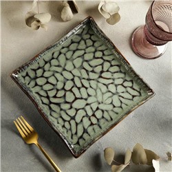 Блюдо керамическое квадратное «Пайро», 21,5×21,5 см, цвет зелёный