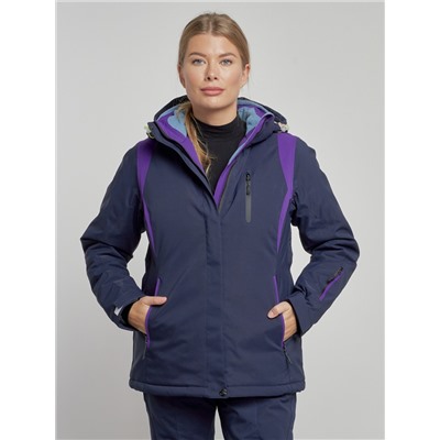 Горнолыжная куртка женская зимняя темно-синего цвета 2305TS