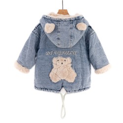 Джинсовая куртка детская, арт КД142, цвет: бежевая вышивка медведь