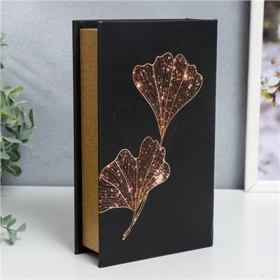 Сейф-книга дерево кожзам "Золотые лепестки на чёрном" 21х13х5 см