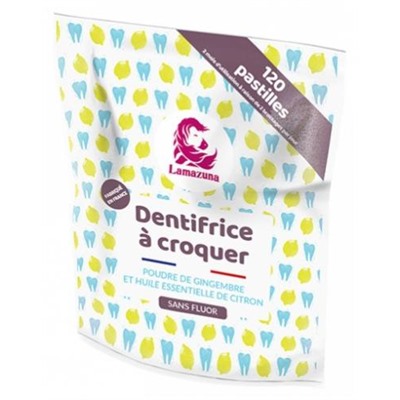 Lamazuna Dentifrice ? Croquer Poudre de Gingembre et Huile Essentielle de Citron Bio 120 Pastilles