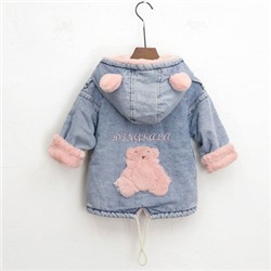 Джинсовая куртка детская, арт КД142, цвет: розовая вышивка медведь
