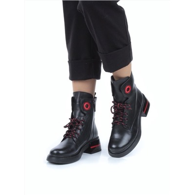 P514-1 BLACK/RED Ботинки демисезонные женские (натуральная кожа, байка)