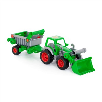 320890 Wader "Фермер-техник", трактор-погрузчик с полуприцепом (в сеточке)