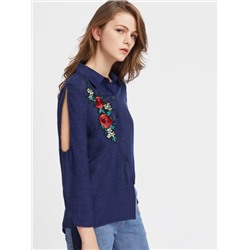Модная блуза с разрезами и цветочной вышивкой