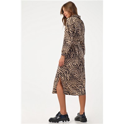 Платье-рубашка миди с поясом леопардовое