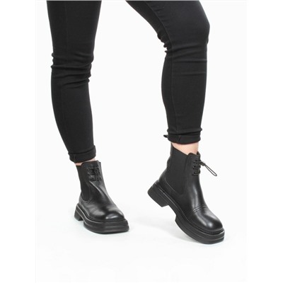 01-CXR129-2P BLACK Ботинки демисезонные женские (натуральная кожа, байка)
