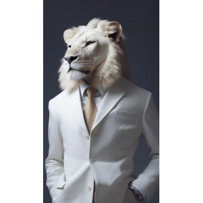 Декобокс. Белый лев в костюме 40*50см