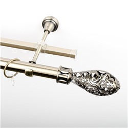 Карниз металлический стыкованный c наконечниками "Версаль", 2-рядный, золото антик, гладкая труба, ø 25 мм (kn-714)