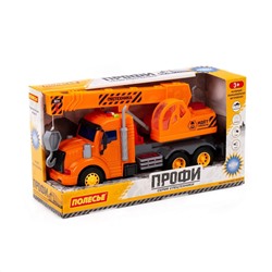 322795 Полесье "Профи", автомобиль-кран инерционный (со светом и звуком) (оранжевый) (в коробке)