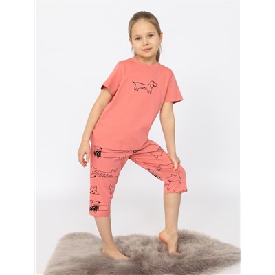 Пижама для девочки (футболка, бриджи) Коралловый