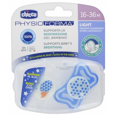 Chicco Physio Forma Light 2 Sucettes Silicone Phosphorescentes 16-36 Mois