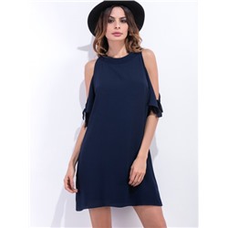 Тёмно-синее модное платье с открытыми плечами