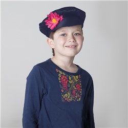 Картуз для мальчика, габардин, обхват головы 54-57 см, цвет синий, цветок МИКС