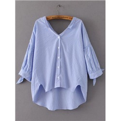 Синяя асимметричная блуза в полоску