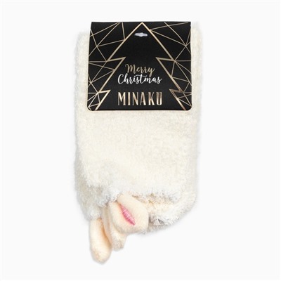 Носки женские махровые MINAKU с ушками, цвет белый, размер 36-39 (23-25 см)