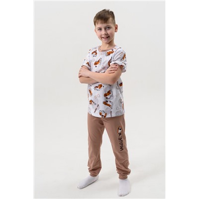 Пижама с брюками для мальчика Бассет Белый/светло коричневый